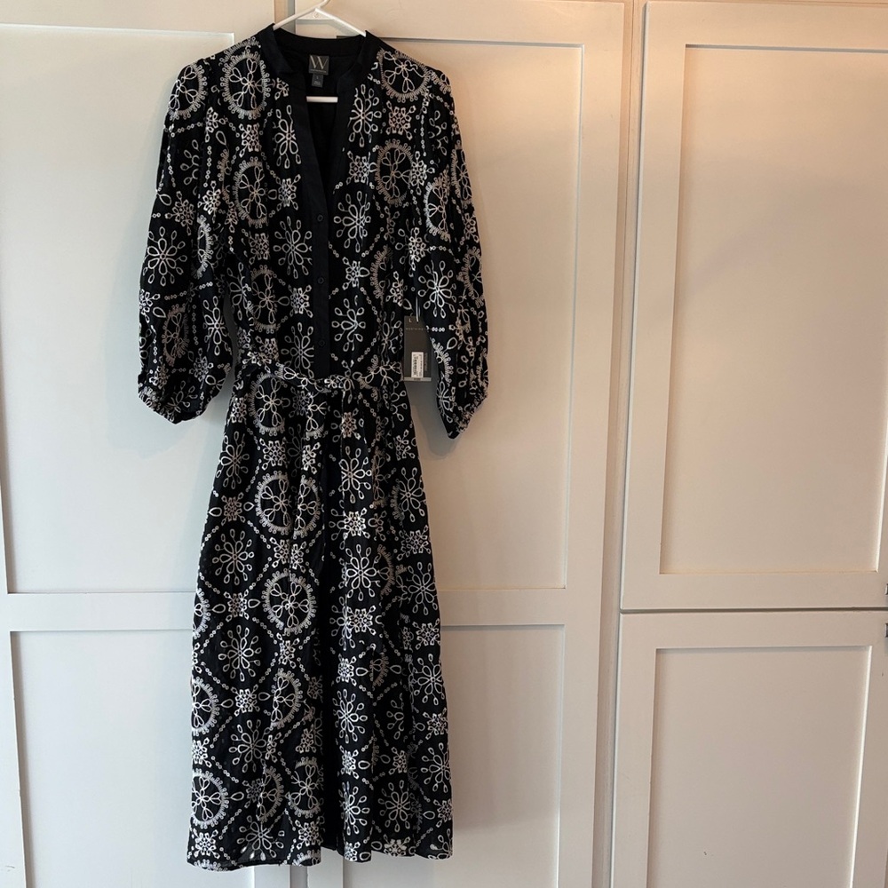 NWT Women’s Size L Worthington Black & White Embroidered Midi Shirtdress - Picture 4 of 12